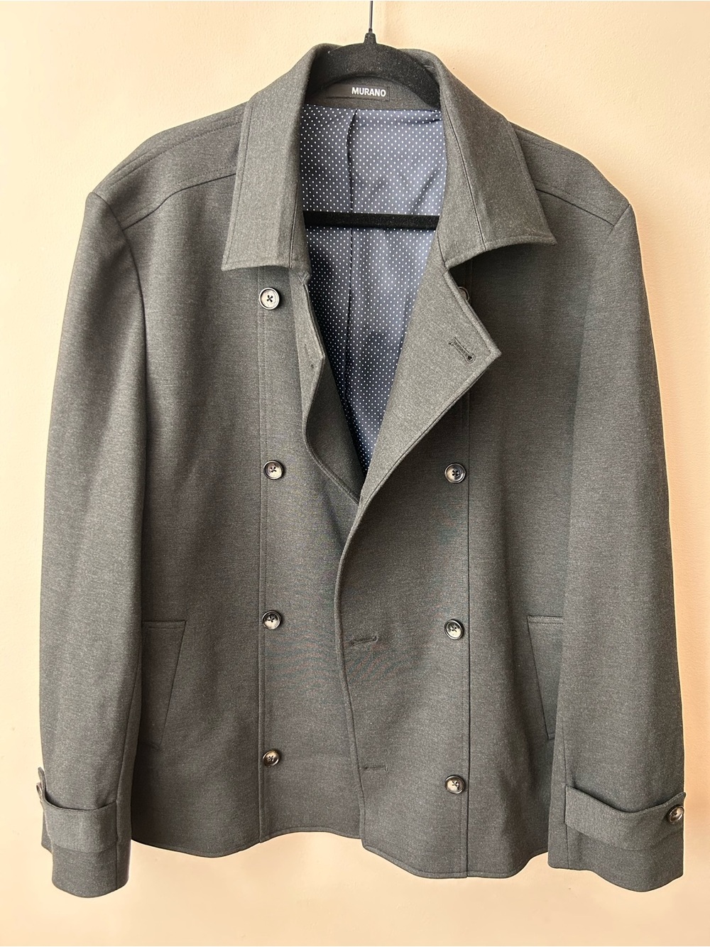 Murano Men's Charcoal Double-Breasted Pea Coat